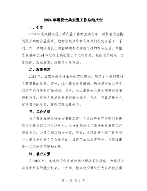 2024年退役士兵安置工作总结报告