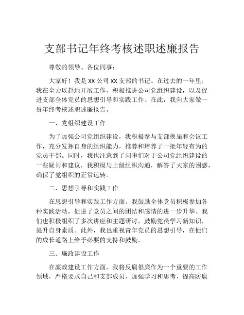 支部书记年终考核述职述廉报告