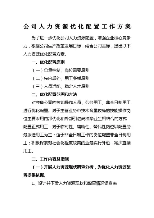 人力资源优化配置工作方案