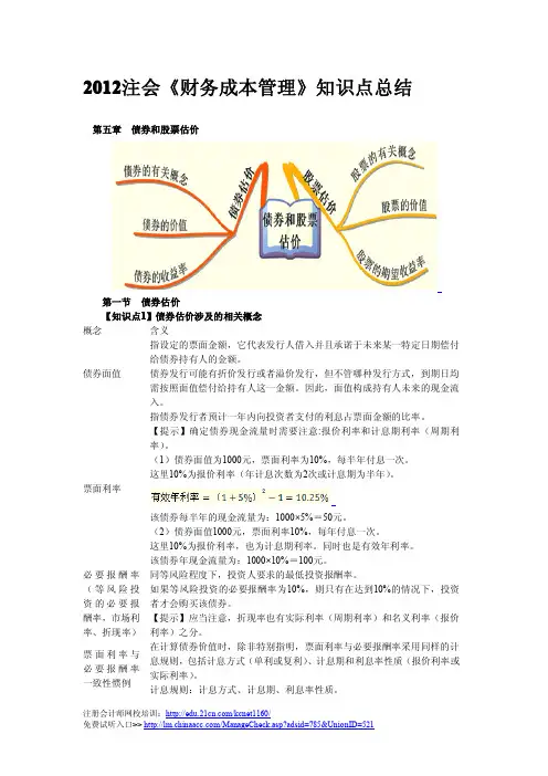 《财务成本管理》债券估价知识点总结