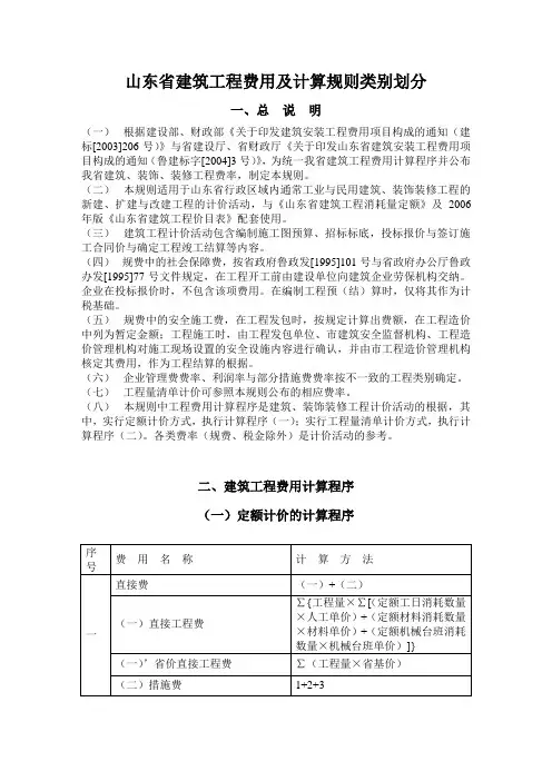 山东省建筑工程费用及计算规则类别划分