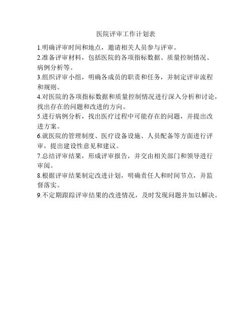 医院评审工作计划表