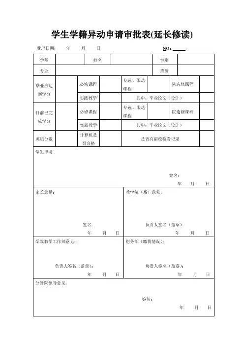 学生学籍异动申请审批表(延长修读)