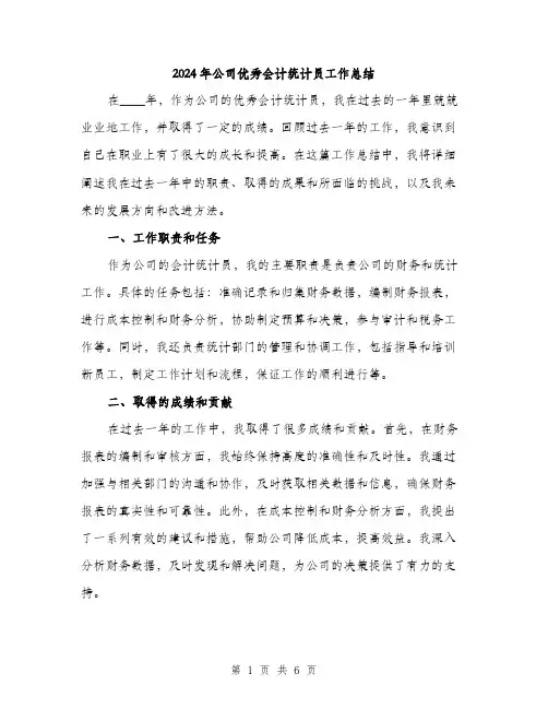 2024年公司优秀会计统计员工作总结(2篇)