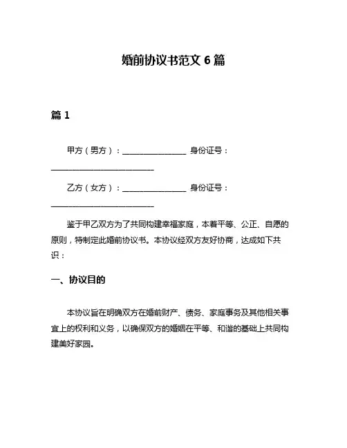 婚前协议书范文6篇