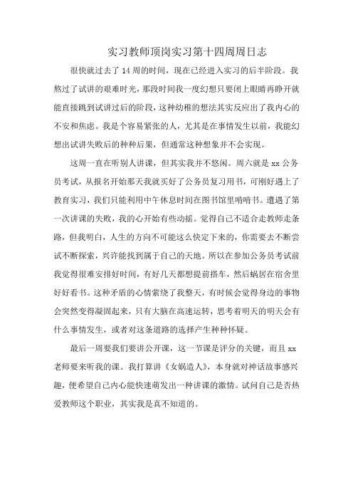 实习教师顶岗实习第十四周周日志