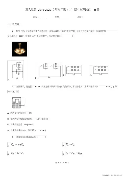 (精品文档)新人教版2019-2020学年九年级(上)期中物理试题B卷