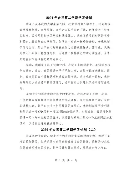 2024年大三第二学期学习计划(三篇)