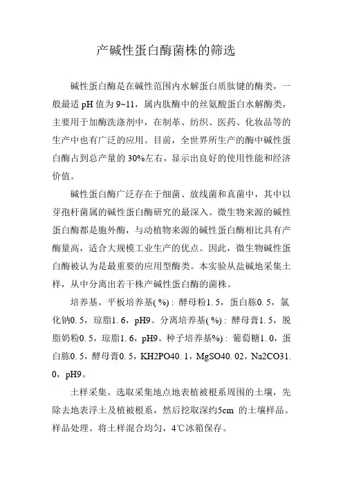 产碱性蛋白酶菌株的筛选