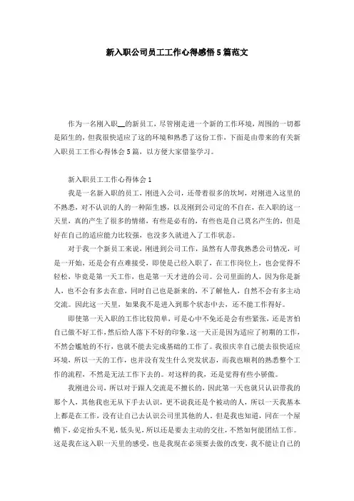 新入职公司员工工作心得感悟5篇范文