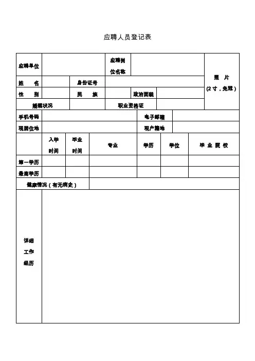 应聘人员登记表