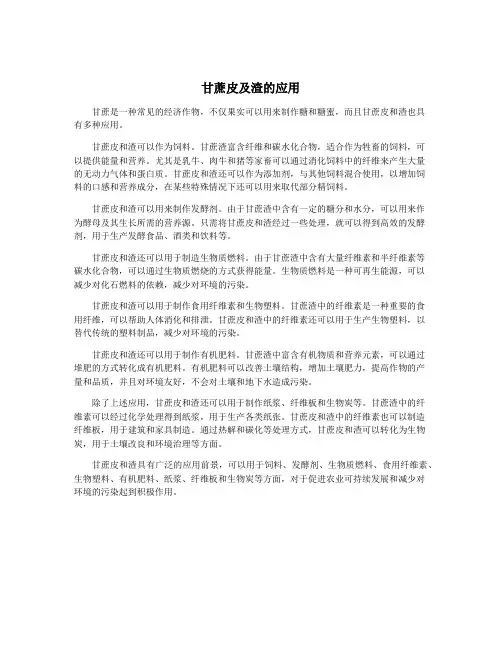 甘蔗皮及渣的应用
