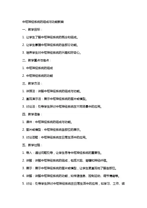中枢神经系统的组成与功能教案