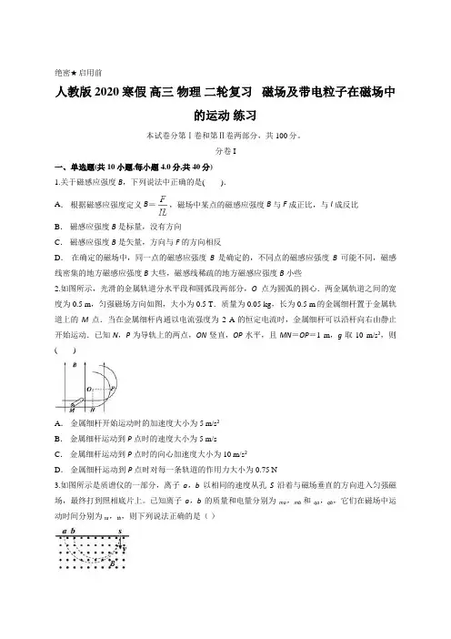人教版 2020 寒假 高三 物理 二轮复习   磁场及带电粒子在磁场中的运动 练习含答案