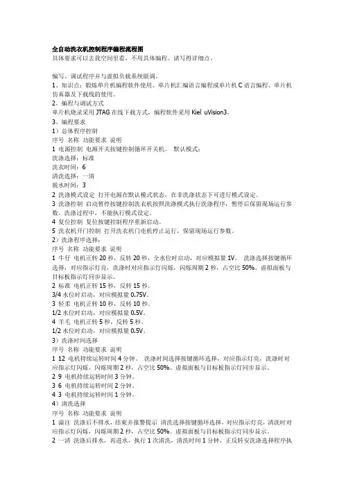 全自动洗衣机控制程序编程流程图