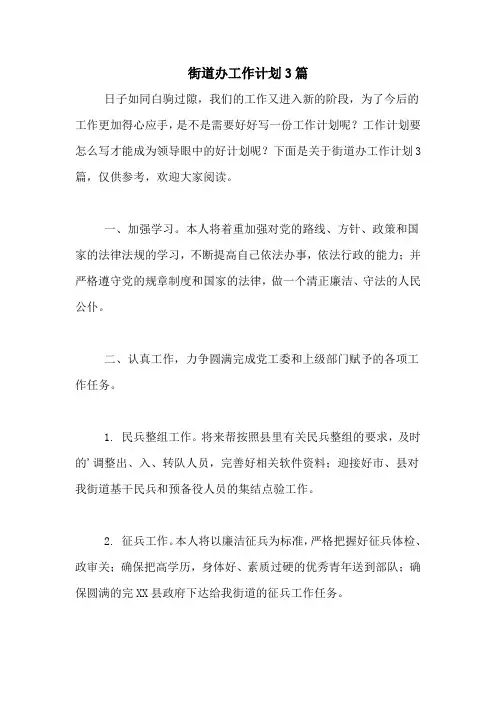 2020年街道办工作计划3篇