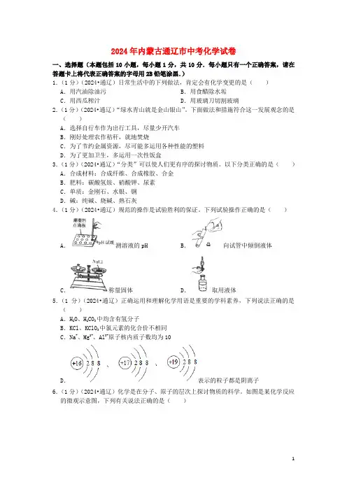 内蒙古通辽市2024年中考化学真题试题含解析