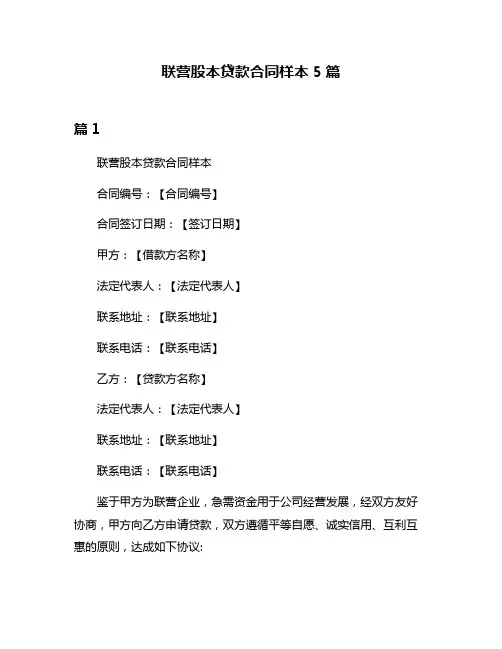 联营股本贷款合同样本5篇