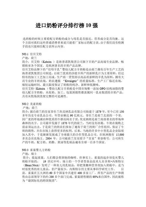 进口羊奶粉评分排行榜10强