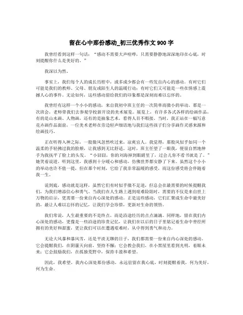 留在心中那份感动_初三优秀作文900字