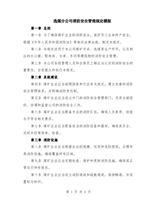 选煤分公司消防安全管理规定模版