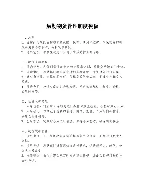 后勤物资管理制度模板