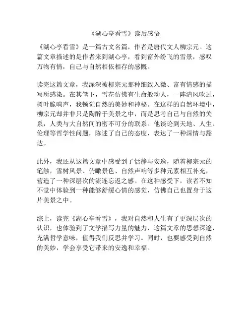《湖心亭看雪》读后感悟