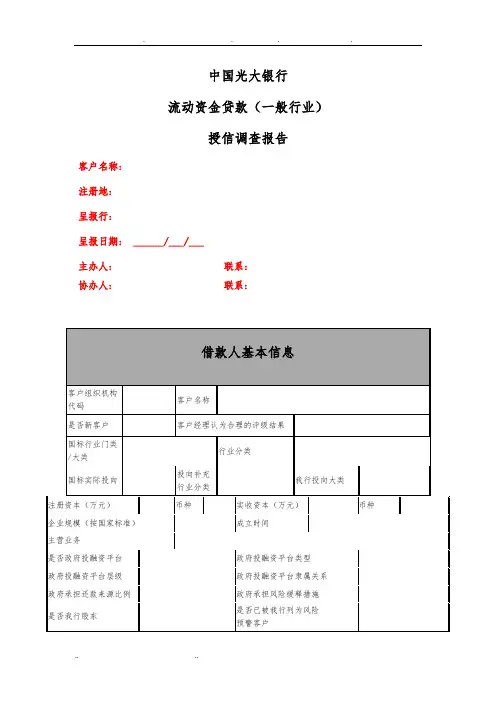中国光大银行授信调查审查报告-(模版)