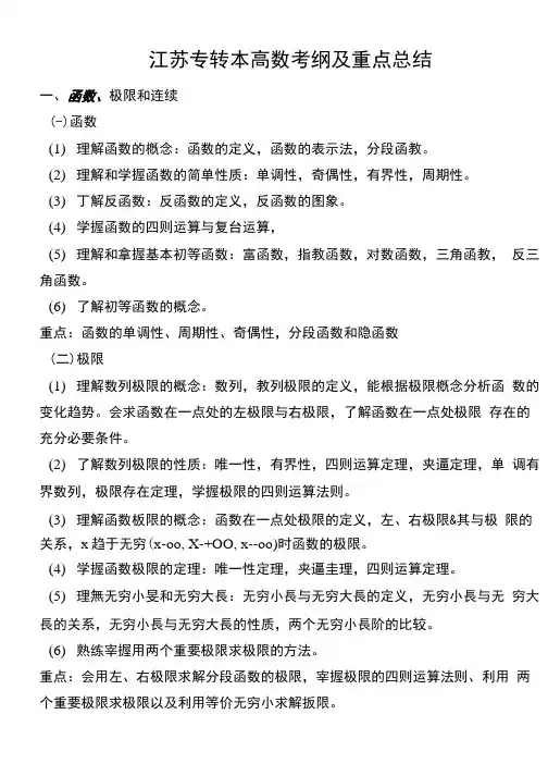 江苏专转本高等数学考试大纲及重点强调