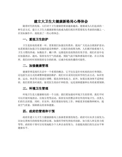 建立大卫生大健康新格局心得体会