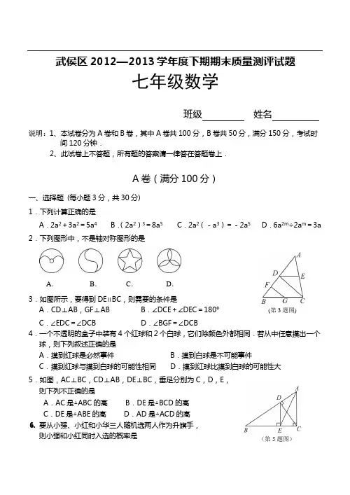 武侯区七下数学期末试题