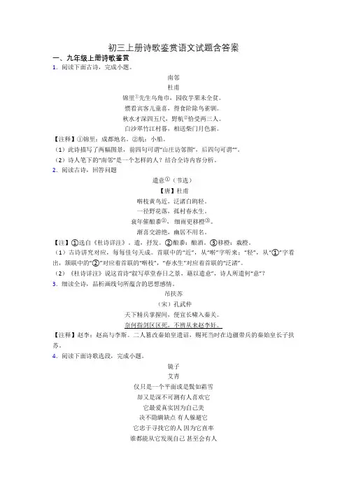 初三上册诗歌鉴赏语文试题含答案