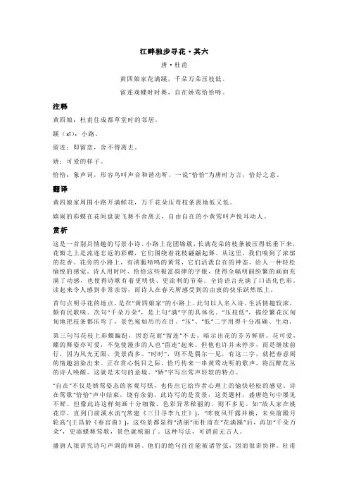 杜甫《江畔独步寻花·其六》全诗注释翻译及赏析