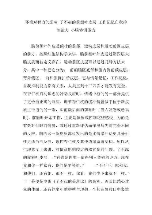环境对智力的影响 了不起的前额叶皮层 工作记忆自我抑制能力 小脑协调能力