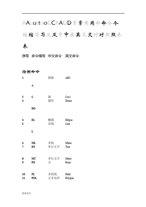 AutoCAD中英文对照表