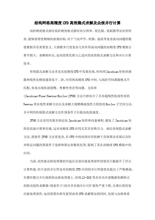 结构网格高精度CFD高效隐式求解及众核并行计算