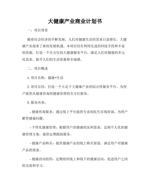 大健康产业商业计划书