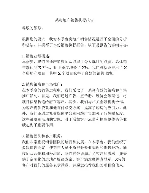 某房地产销售执行报告