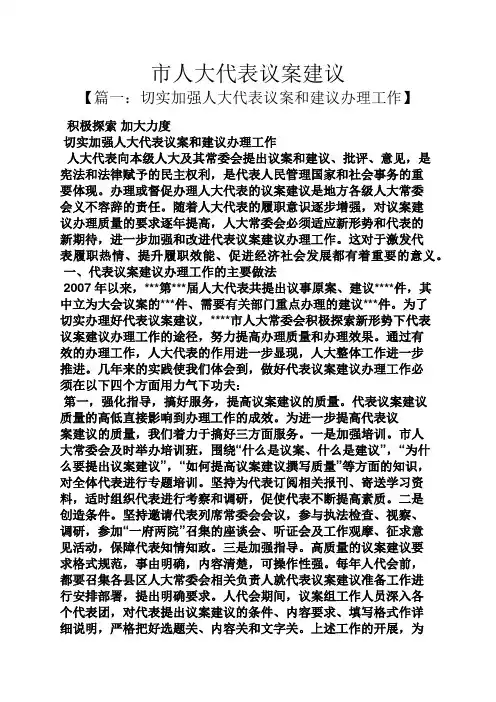 建议书之市人大代表议案建议