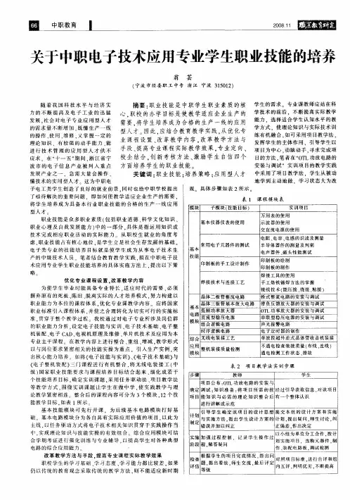 关于中职电子技术应用专业学生职业技能的培养