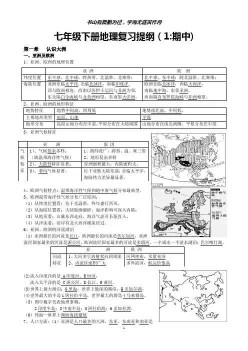 湘教版七年级下册地理复习提纲1