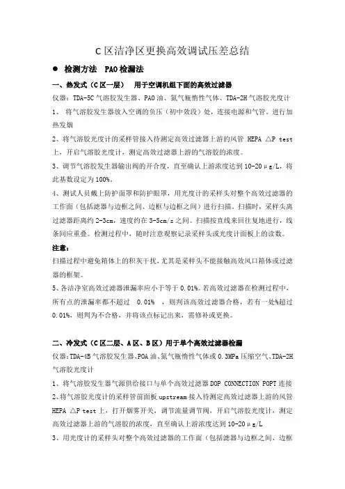 C区洁净区更换高效调试压差总结