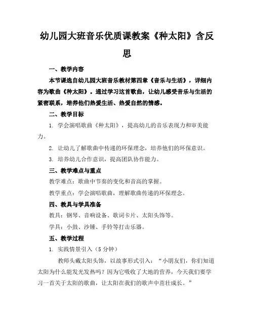 幼儿园大班音乐优质课教案《种太阳》含反思