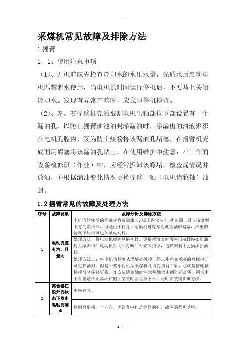 采煤机常见故障及排除方法