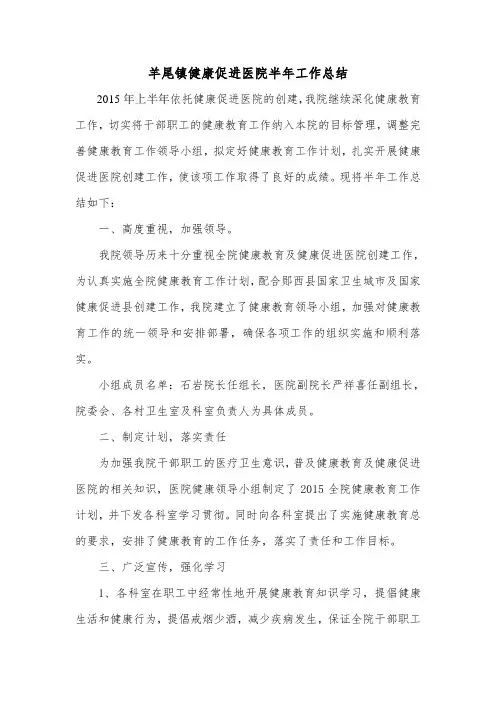健康促进医院半年工作总结