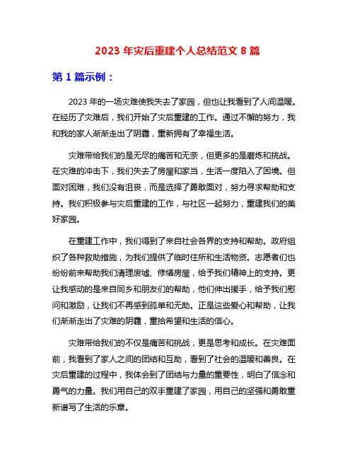 2023年灾后重建个人总结范文8篇