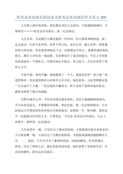 阳光总在风雨后的议论文阳光总在风雨后作文范文800
