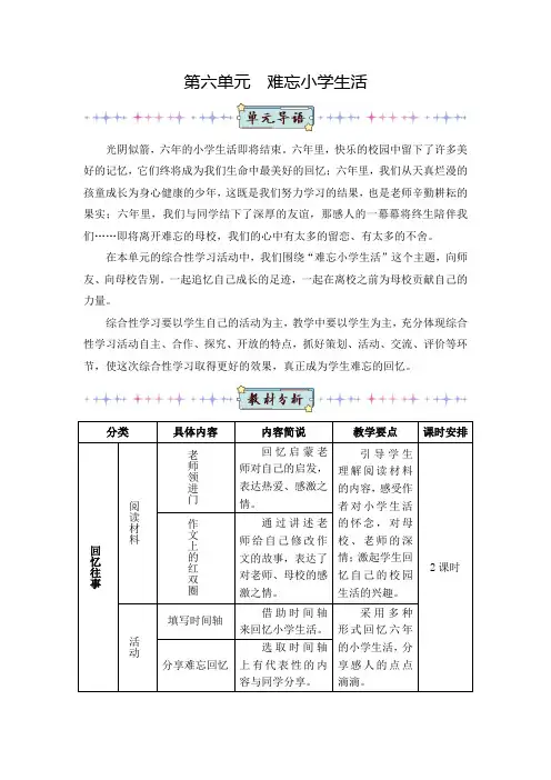 部编版(统编版)小学语文六年级下册第六单元《综合性学习：难忘小学生活》教案