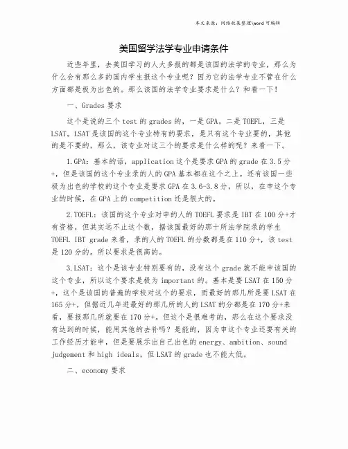 美国留学法学专业申请条件.doc