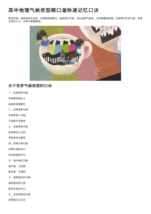 高中地理气候类型顺口溜快速记忆口诀